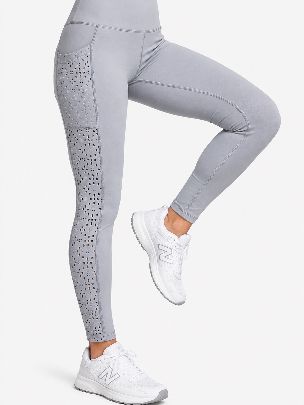 aerie High-Rise Laser-Cut Leggings — Light Gray